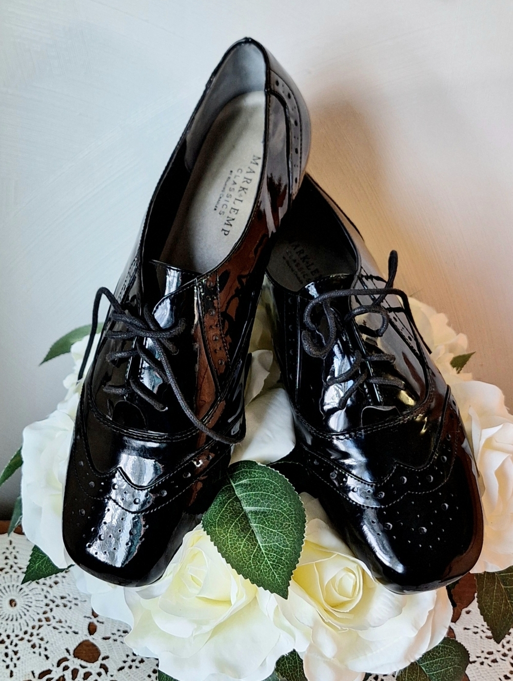Mark Lemp Classics "Jake" Soft Patent Leather Oxford Shoes, Size 8.5 Narrow